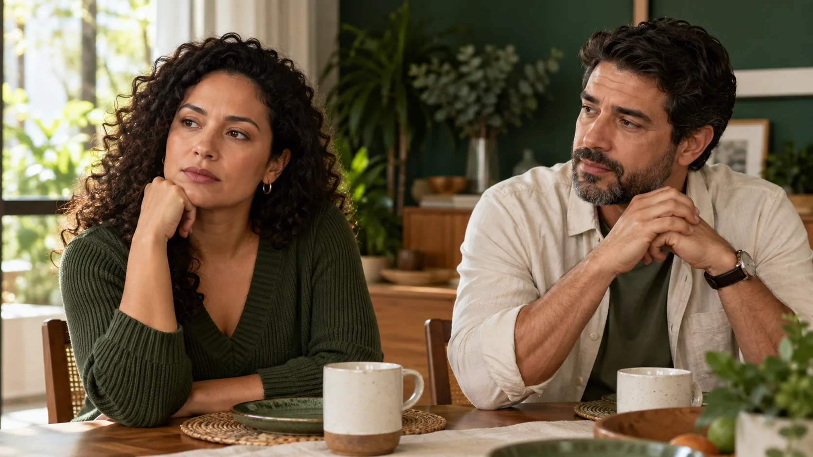 Cena ilustrativa de um casal adulto fazendo uma pausa na conversa