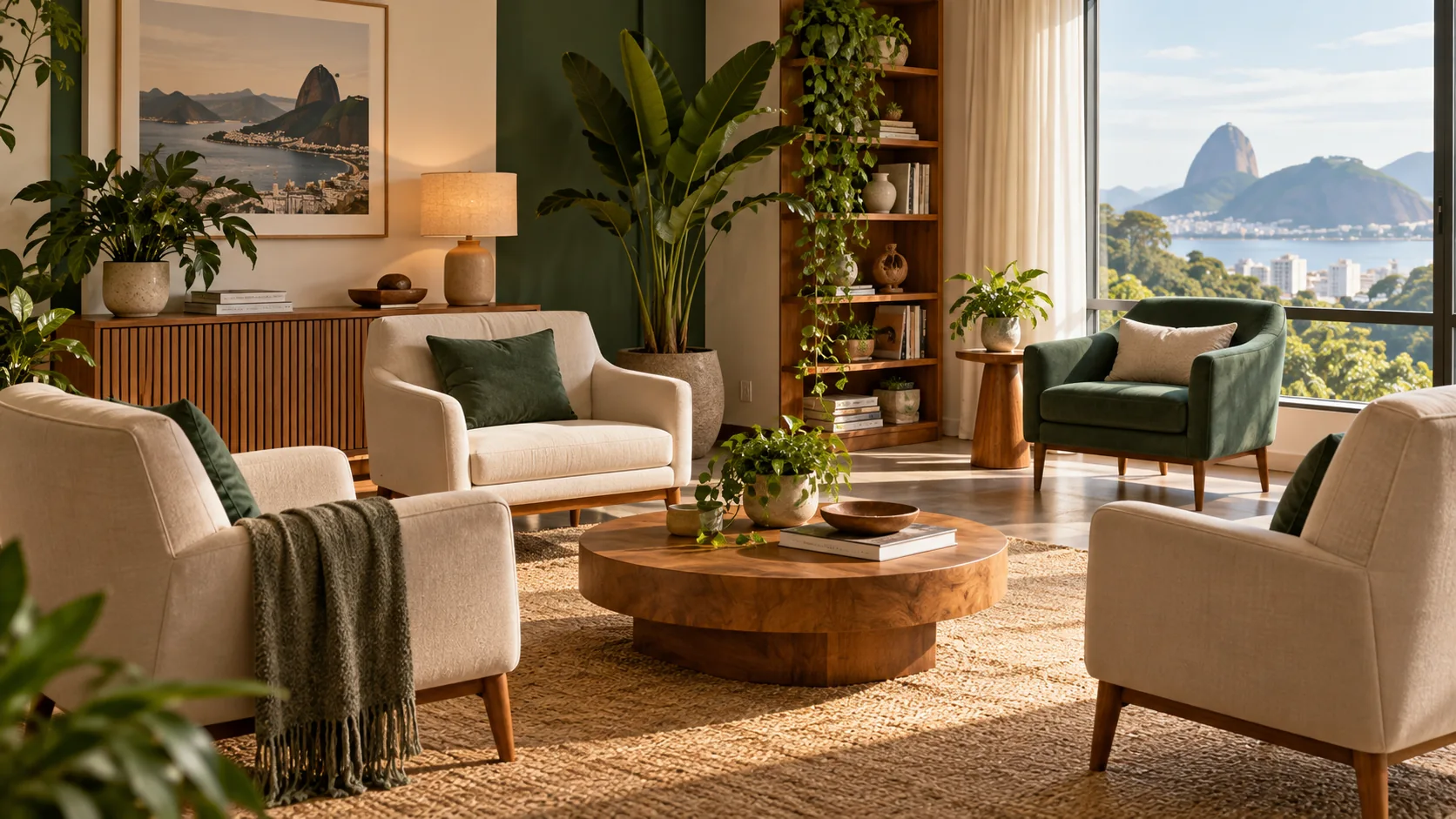 Sala ilustrativa com poltronas organizadas para conversas, sem pessoas